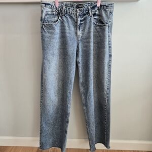 WILD FABLE High Rise Wide Leg Denim Jeans Dark Wash Raw Hem Size 14